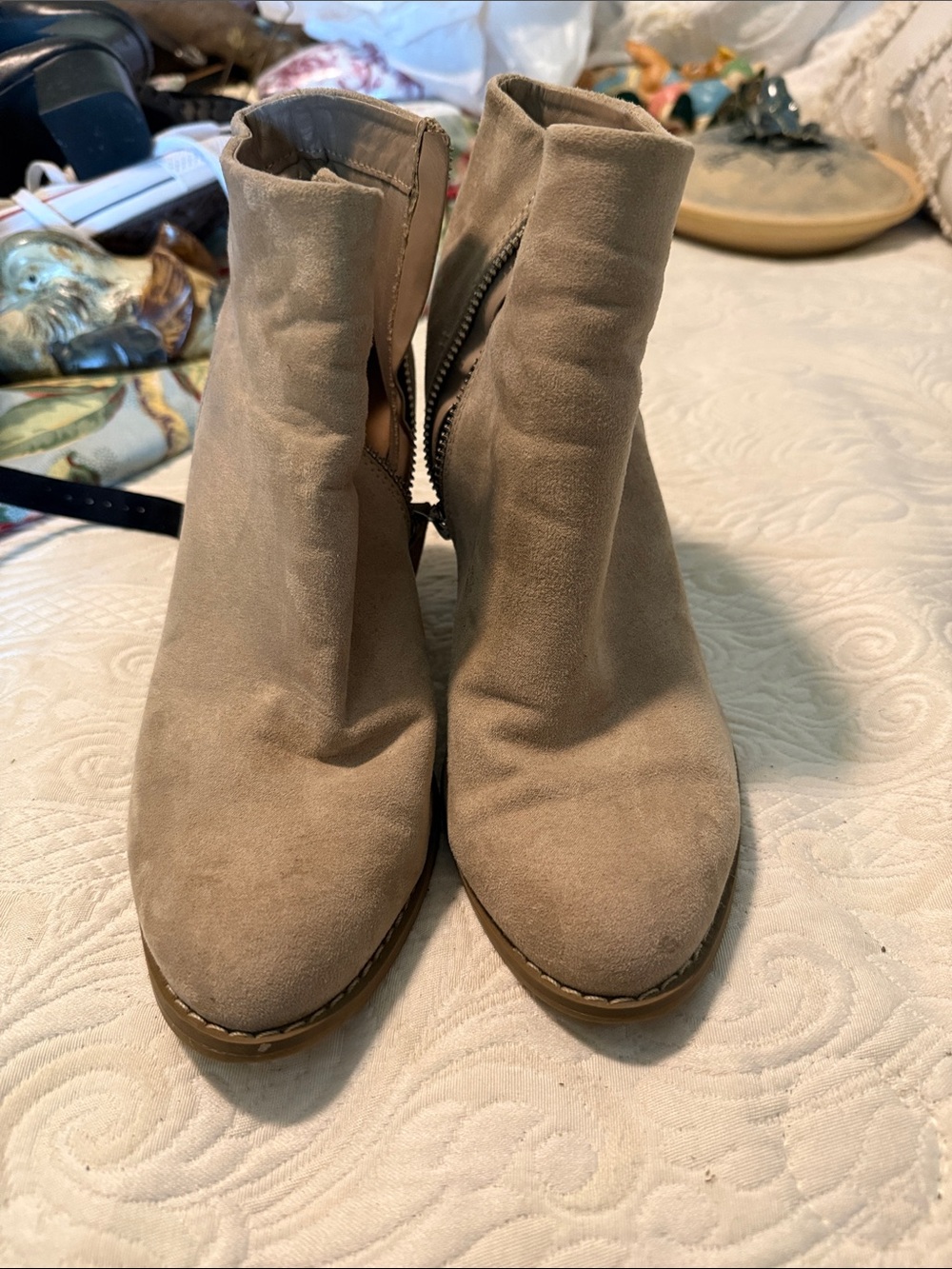 DV by Dolce Vita Taupe Suede Ankle Booties with Side Zip